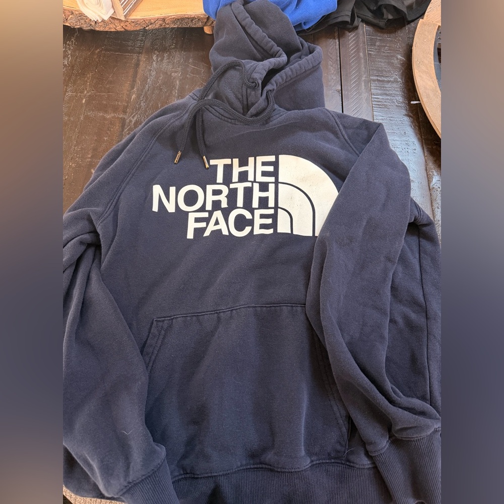 The North Face Navy Pullover Hoodie with White Logo